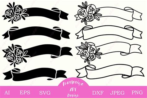 Download Floral Ribbon Banner Cut File DXF Files