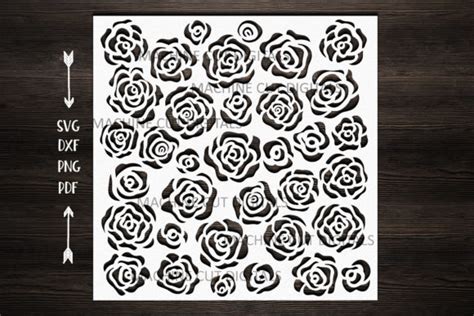 Download Floral Roses Square Pattern Stencil Files
