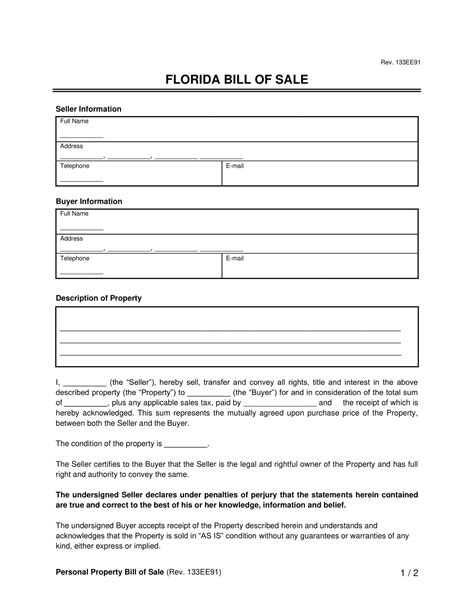Florida Bill Of Sale Printable