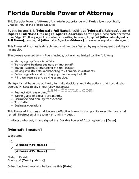 Florida Durable Power Of Attorney Form Template