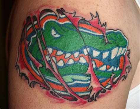 Anagram tatt reads "Florida" down his side and "Gators" up