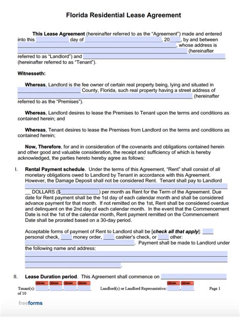 Florida Lease Template
