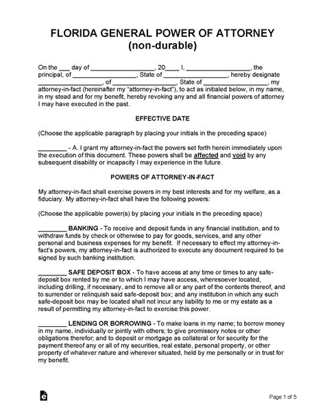 Florida Power Of Attorney Form Printable