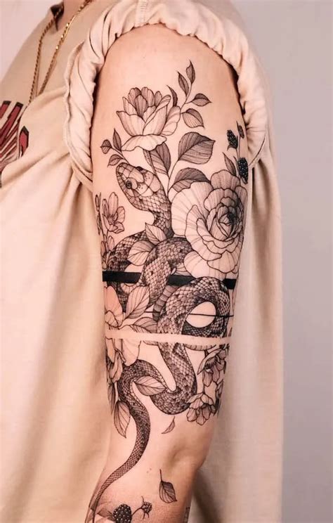 Flower And Snake Tattoo