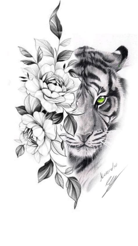 Flower And Tiger Tattoo