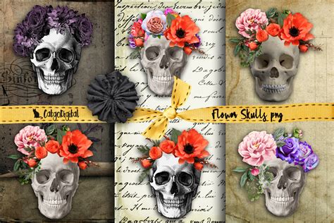 Download Flower Skulls Elements ClipArt Printable