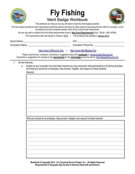 Fly Fishing Merit Badge Worksheet