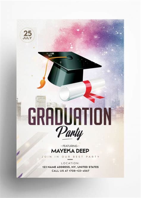 Grad party invitation flyer poster template. Graduation party flyer