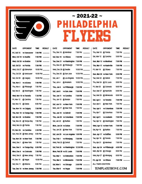 Flyers Schedule 2022 Printable