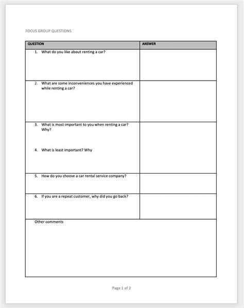 Focus Group Note Taking Template