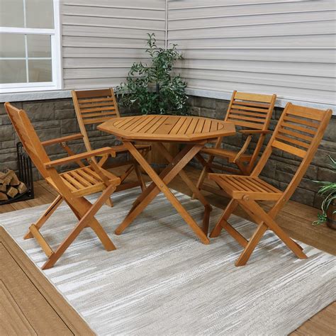 Sunnydaze Meranti Wood 5Piece Outdoor Folding Patio Dining Set