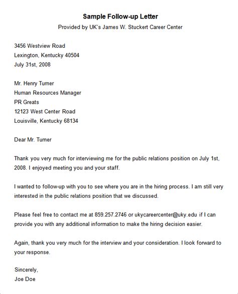 Follow Up Template After Interview