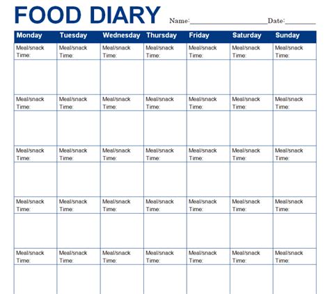 Food Diary Template Word
