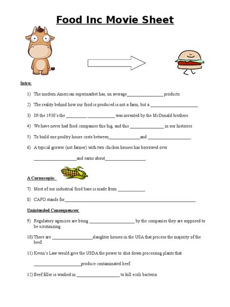 Food Inc. Movie Worksheet & KEY! by Health 101 | TpT