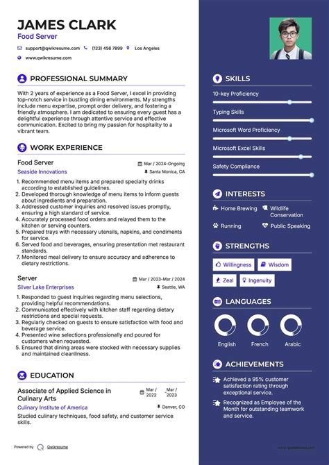 Food Server Resume Sample