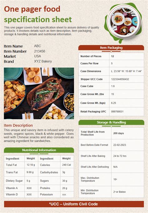 Food Specification Sheet Template Excel