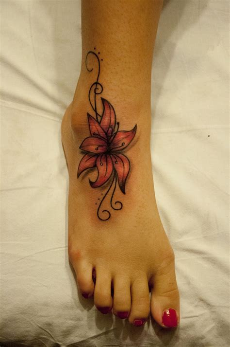 Vintage Wild Flower Foot Tattoo Ideas for Women