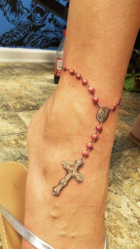 Foot Tattoo Rosary foot tattoos, Rosary ankle tattoos