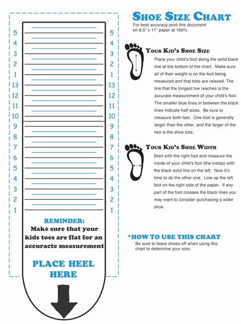 Foot Size Chart Printable