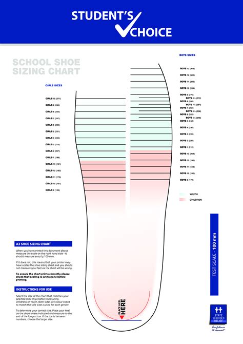 Foot Size Printable Chart