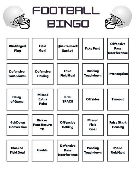 Football Bingo Card Examples