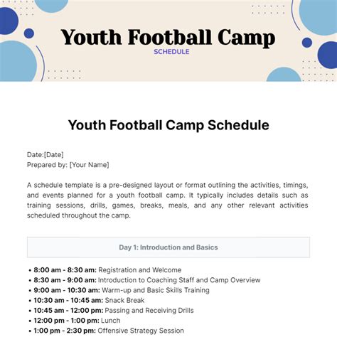 Football Camp Table Breakdown