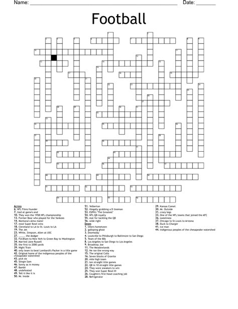Football Crossword Puzzle Printable
