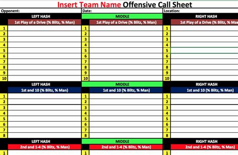 Football Play Sheet Template Excel