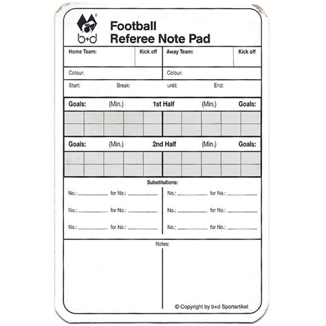 Football Referee Game Card Template