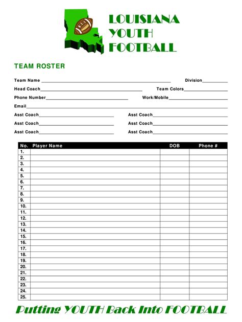 Football Roster Template Free