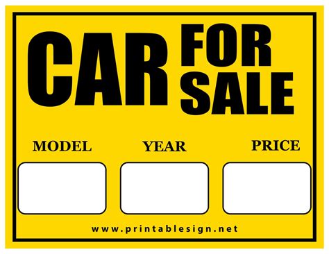 For Sale Sign For Car Printable