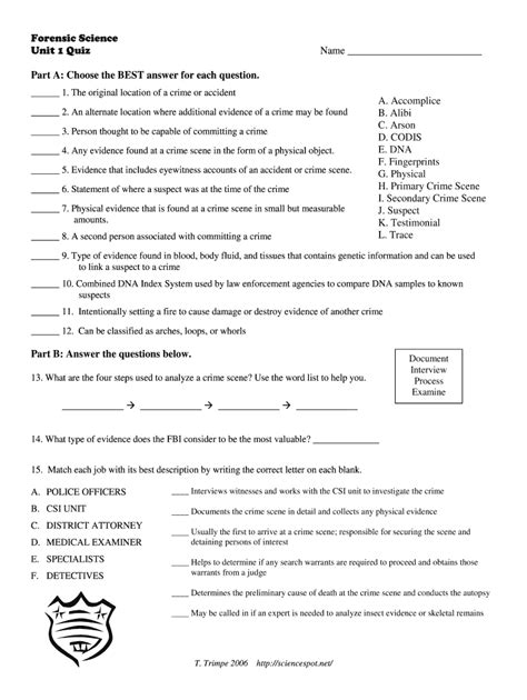 Forensic Files Worksheet Answer Key