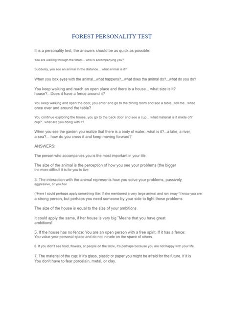 Forest Personality Test Answers