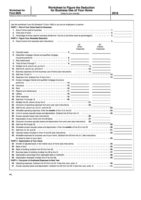 Form 8829 Line 11 Worksheet