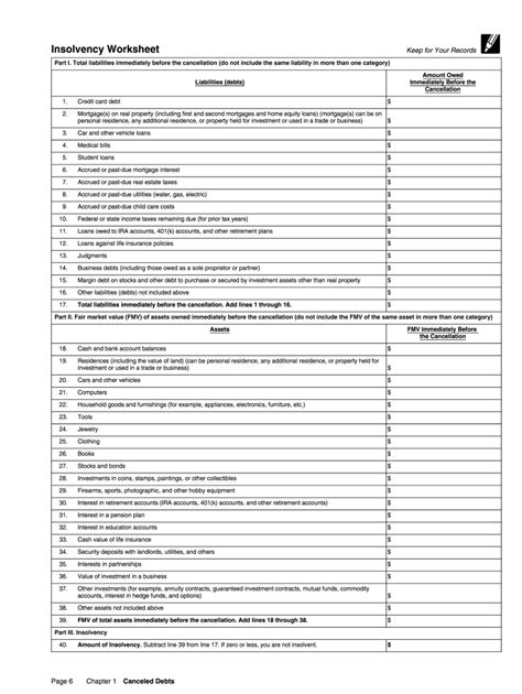 Form 982 Insolvency Worksheet