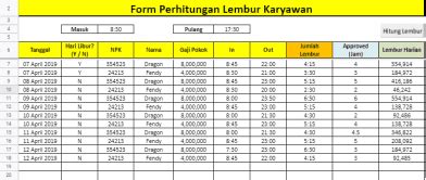 Form Lembur Excel