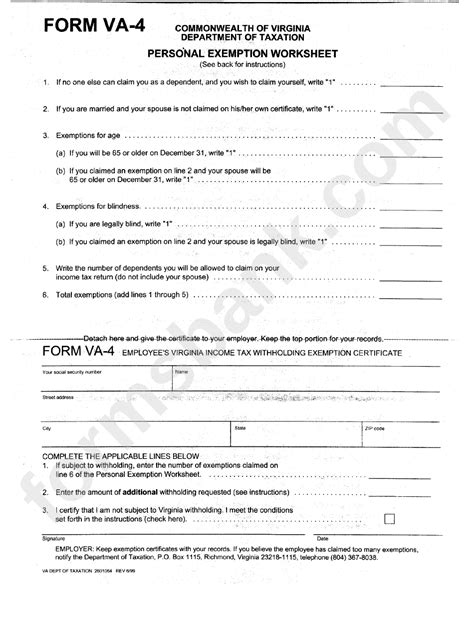 Form Va4 Personal Exemption Worksheet