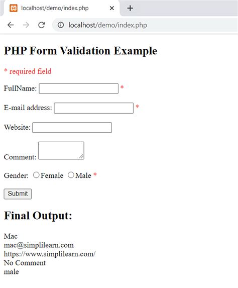 Form Validation PHP