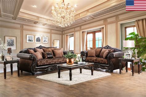 Dorothea Traditional Formal Living Room Sofa Set w/ Wood Accents Tufted Leather Backs