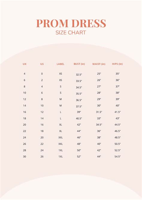 Formal Dress Size Chart