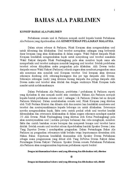 Format Bahas Ala Parlimen