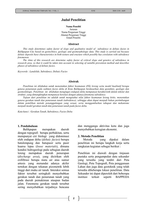 Format Jurnal Penelitian Contoh