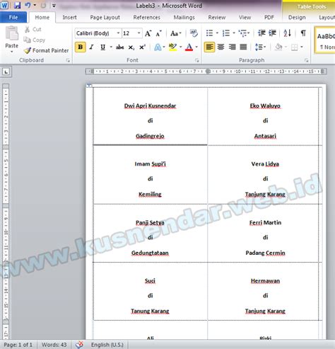 Format Label Undangan 121