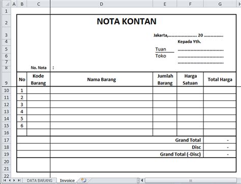 Format Nota Excel