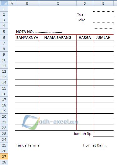 Format Nota Kontan Excel