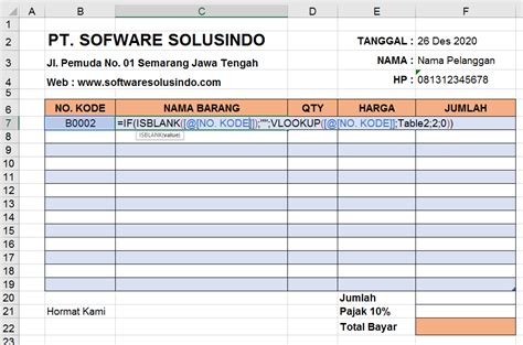 Format Nota Penjualan Excel