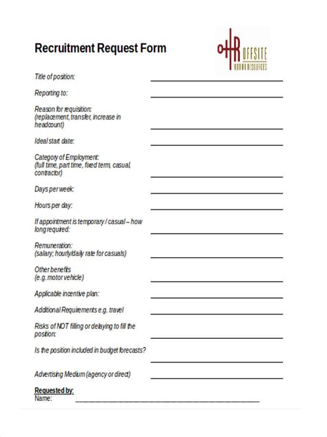 Recruitment Requisition Form Sample Forms