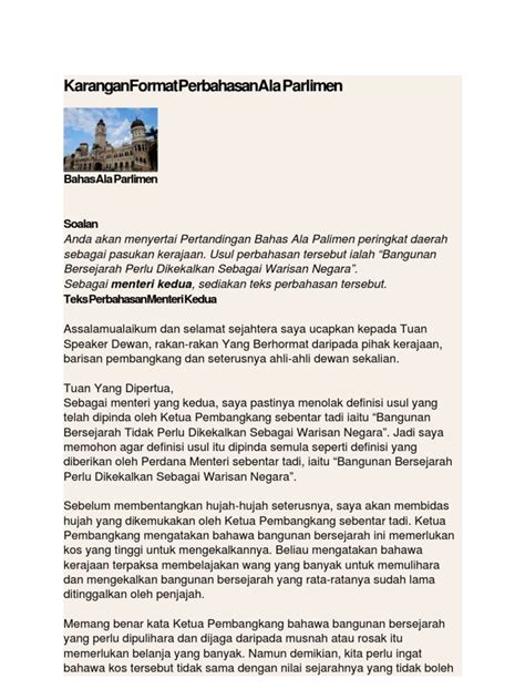 Format Perbahasan Ala Parlimen