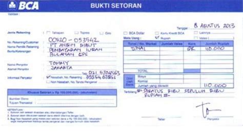 Format Slip Setoran Bank Bca Excel