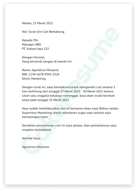 Format Surat Cuti Kerja